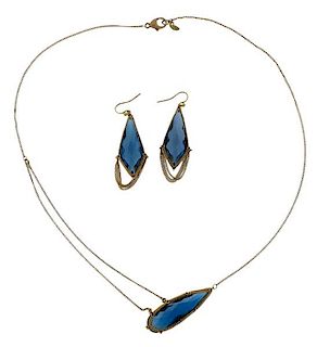 Anthony Nak 18k Gold Blue Topaz Earrings Necklace 