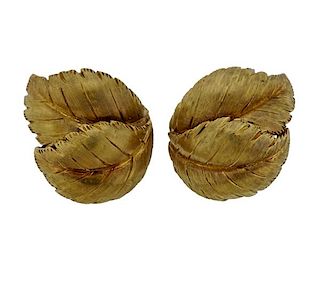 18k Gold Leaf Motif Earrings 