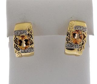 14k Gold Diamond Citrine Earrings 