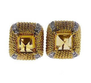 18k Gold Diamond Citrine Earrings 