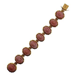 18k Gold Coral Cameo Bracelet 