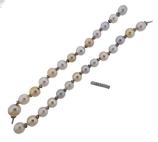 18k Gold South Sea Pearl Diamond Bracelet Set 