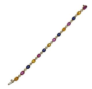 14k Gold 16.50ctw Multi Color Sapphire Diamond Bracelet 