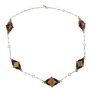 Art Deco 14k Gold. Citrine Necklace 