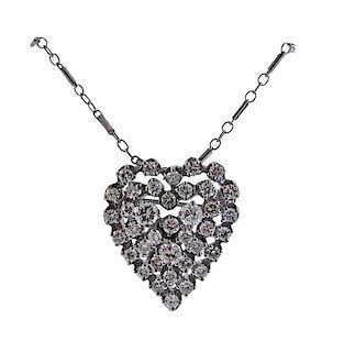 14k Gold Diamond Heart Brooch Pendant Necklace 