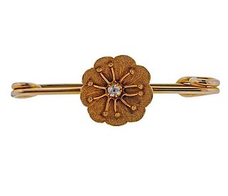 Antique 14k Gold Diamond Flower Pin Brooch 