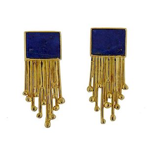18k Gold Lapis Earrings 
