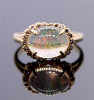 14k Gold Opal Diamond Ring 