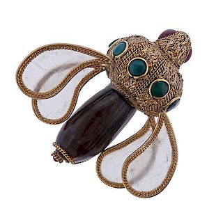 Naef Orbaley 18k Gold Gemstone Bumble Bee Brooch 