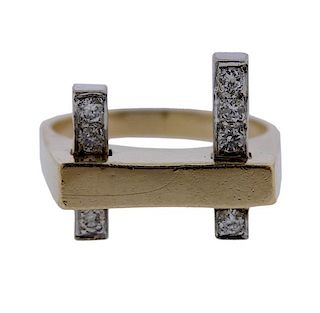 14K Gold Diamond Stick Ring