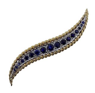 18K Gold Blue Stone Flame Brooch
