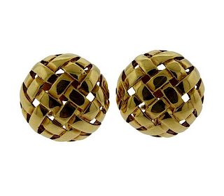 Tiffany &amp; Co 18k Gold Woven Button Earrings 