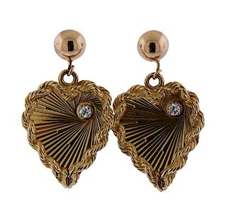 14k Gold Diamond Heart Earrings 