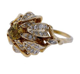 14k Gold Yellow Sapphire Diamond Ring 