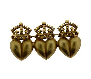 Kieselstein Cord 18k Gold Crown Heart Brooch Pin 