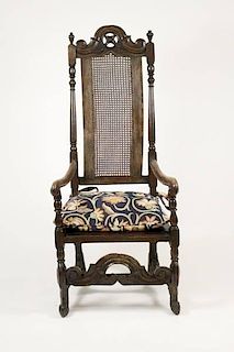 English Stained Oak & Caned Armchair, 18th C.