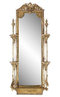 Giltwood Wall Mirror w/Shelf & Candlestands