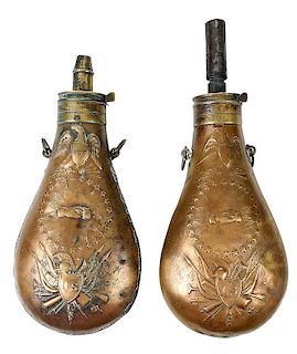 Pair Civil War Era Ames Powder Flasks