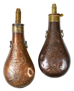 Two Civil War Era Batty Powder Flasks