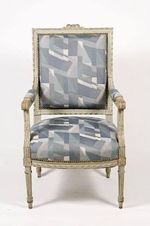 Louis XVI Style Gray Paint Decorated Fauteuil