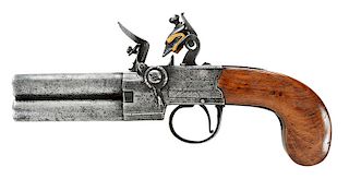 British Double Barrel Flintlock Pistol
