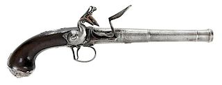 Silver Mounted Cannon Barrel Flintlock Pistol