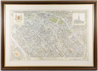 Hand Colored and Signed Map of Brussels, Belgium