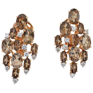DAMIANI quartz and diamond 18K rose gold pair of earrings.