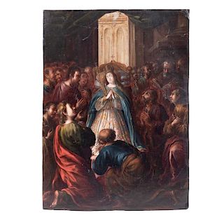 ATTRIBUTED TO ANTONIO ARELLANO (MEX., CA. 1640 - CA. 1700). DORMITION OF THE MOTHER OF GOD. 