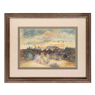 SIGNED "E. LÖHR". VIEW OF TEOTIHUACAN. 