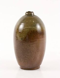 Japanese Bizen Ware Bud Vase w/ Green Ash Glaze