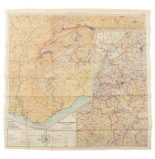 World War II Pilot's Silk Map of Europe, 1940s