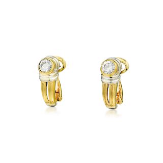 A Pair of 18K Gold Diamond Earrings, Italian
