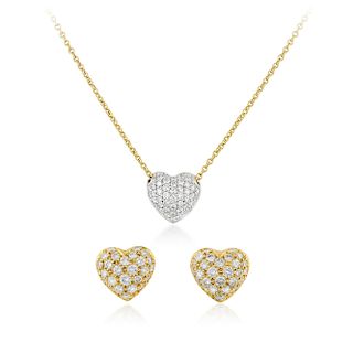 A Group of 18K Gold Diamond Heart Jewelry