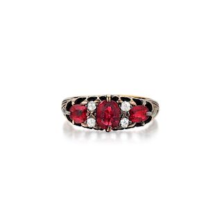 Antique 18K Gold Ruby and Diamond Ring, English