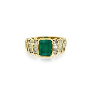 An 18K Emerald and Diamond Ring