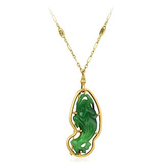 A 14K Gold Jade Necklace