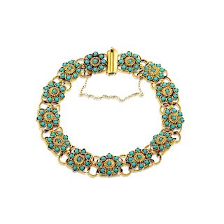 Antique 18K Gold Turquoise Bracelet