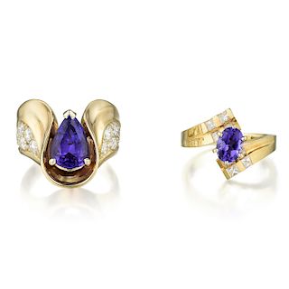 A Group of 14K Gold Tanzanite and Diamond Rings