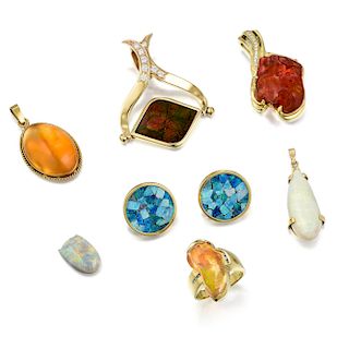 A Group of 14K Gold Opal Jewelry