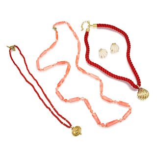 A Group of Coral Gold Jewelry