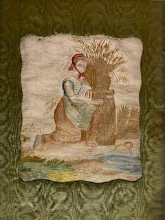 19th c. Embroidered silk textile