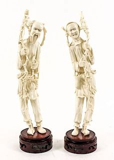 Pair of Chinese Carved Ivory Male Figures