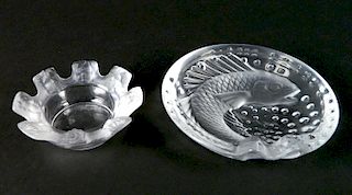 2 Lalique glass ashtrays