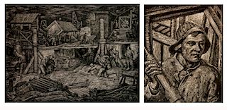 Albert Abramovitz 2 woodcuts