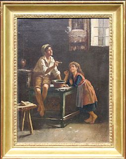 19th C. French School, Children Blowing Bubbles