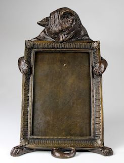 Bronze Figural Cat Frame, Signed