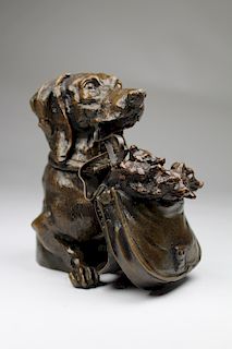 Figural Bronze Dog Grouping Inkwell