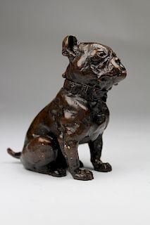 Bronze Figural Bulldog Inkwell, Signed