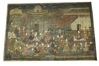 Large 19th C. Indian Mughal Processional Painting